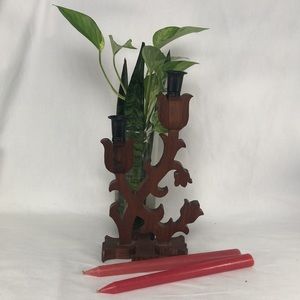 ‘60’s Tulip Wood Candle Holders 12”
